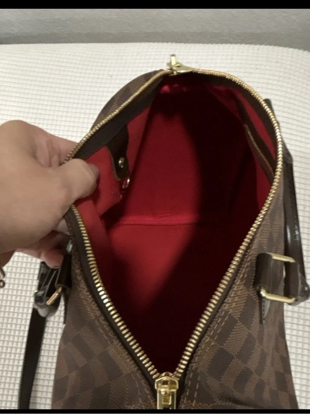 Authentic Louis Vuitton Speedy 30 Bandouliere Duffel Bag with Gold Hardware